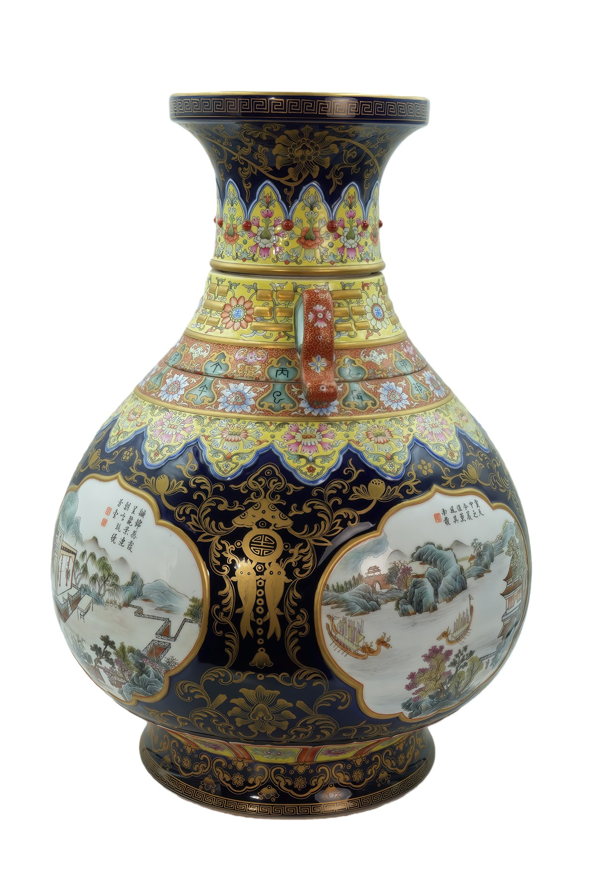 珐琅彩霁蓝釉天干地支转耳瓶