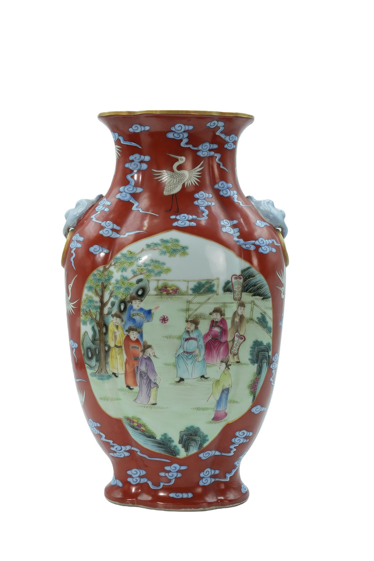 粉彩人物开窗扁瓶