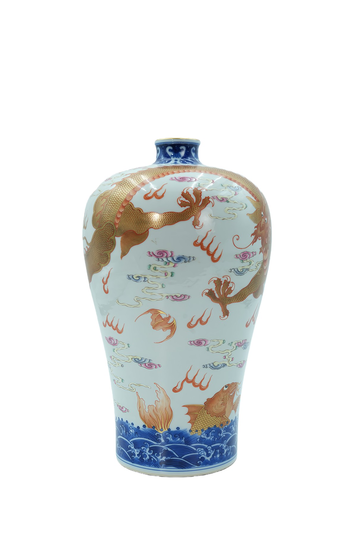 描金鱼跃龙门纹梅瓶