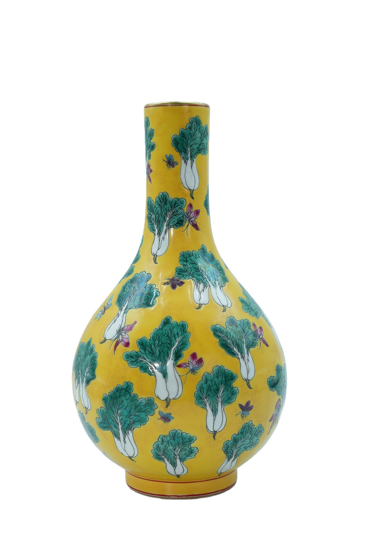 黄地白菜纹胆瓶