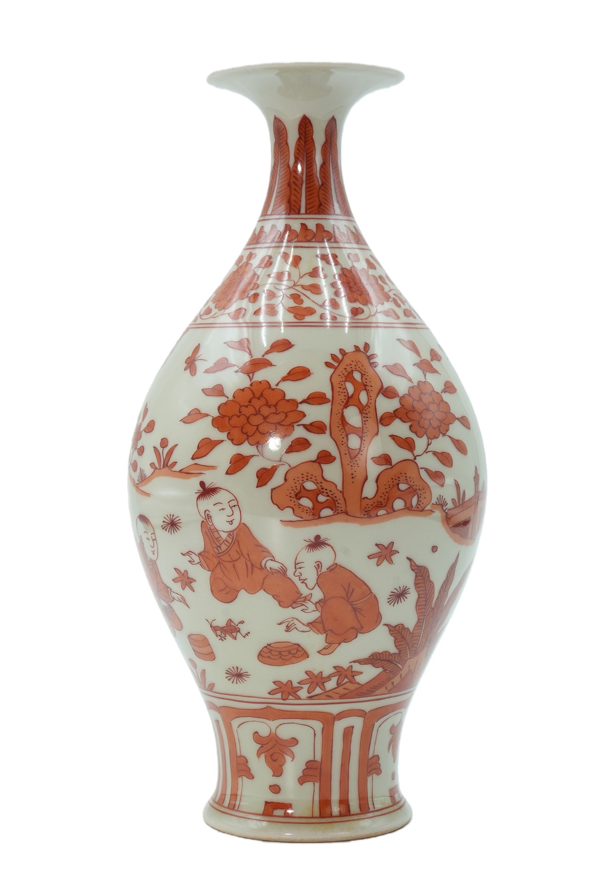 矾红人物故事纹橄榄瓶